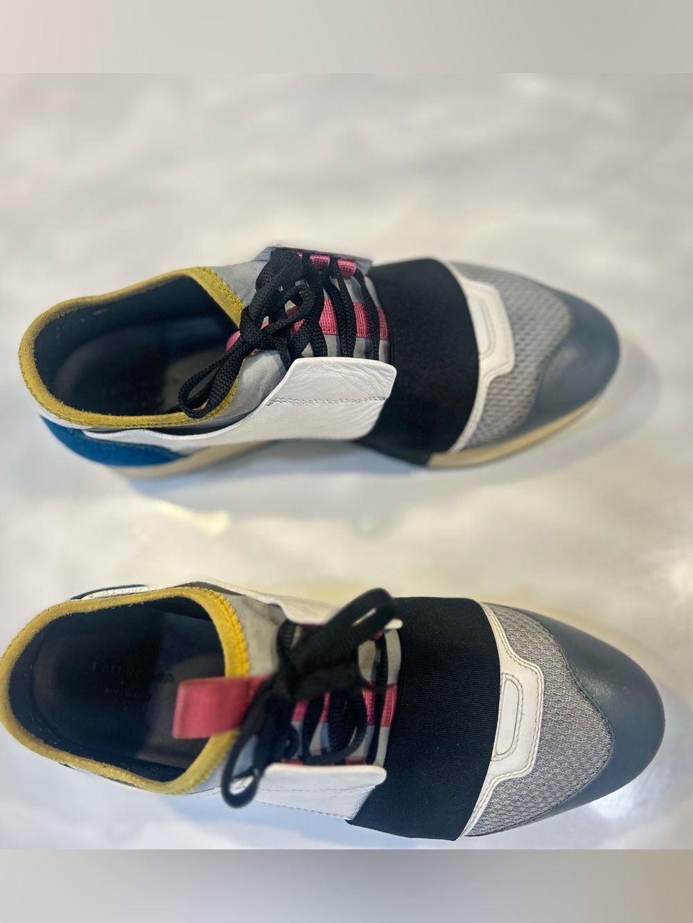 Balenciaga women’s Race Runner Black, Gray & Pink Mixed-Material Sneakers